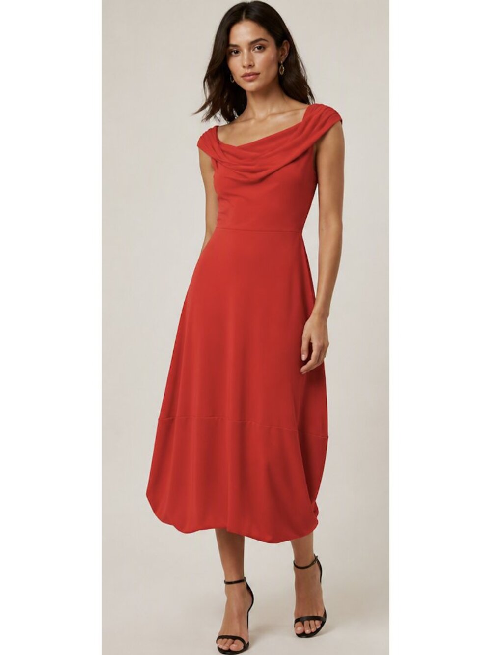 SANDRO FERRONE Crossover Neckline Lantern Hem Dress Red Small Evening Formal